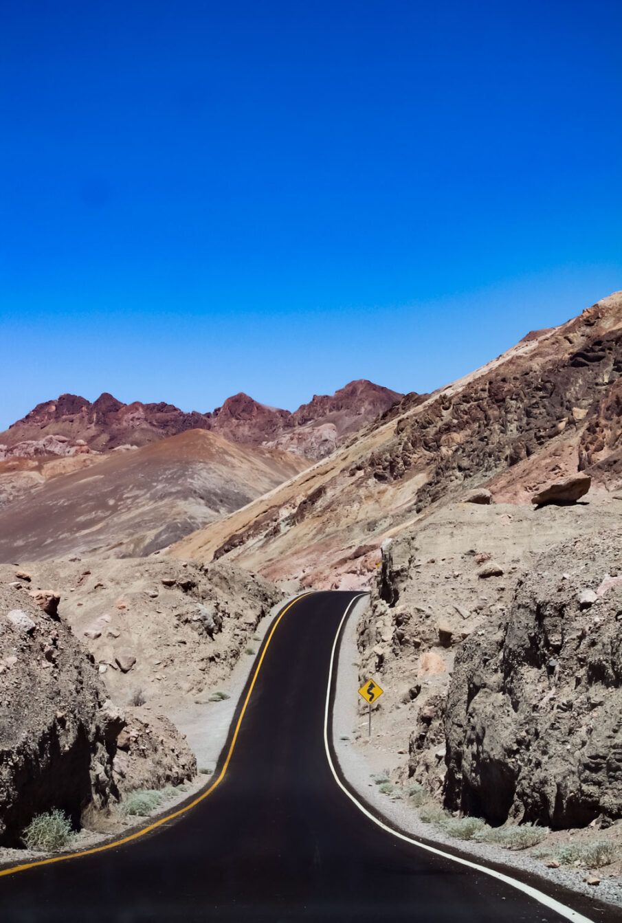 The Artist's Drive road weaves through mountainous terrain in Death Valley National Park