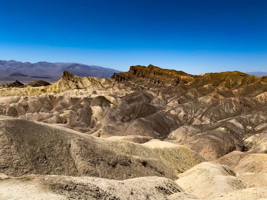 Beautiful rock formations and geology as viewed from Zabriskie Point in Death Valley National Park